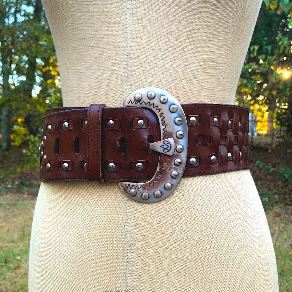 Vintage Oversized Riveted Woven Leather Belt